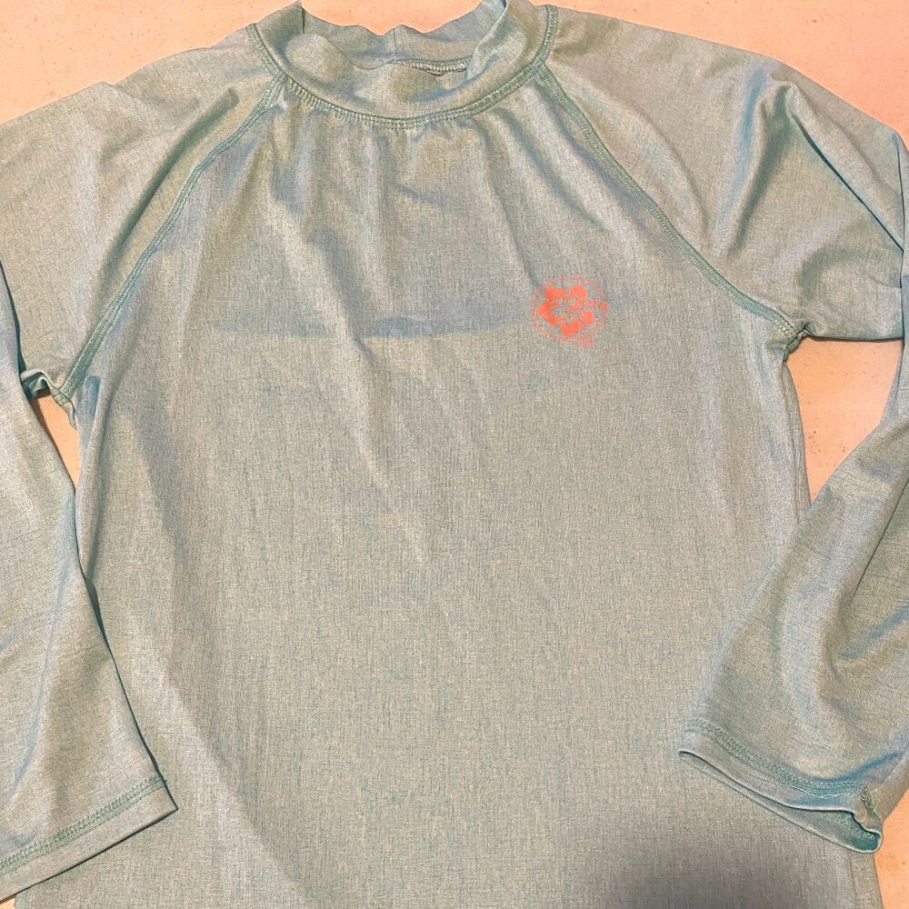 CABOSTYLE, girl's XL, turquoise and pink long sleeved rash guard EUC.